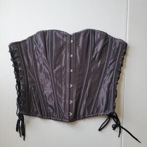 Living Dead Souls Overbust Corset Top Womens XL Purple Satin Lace Up Gothic